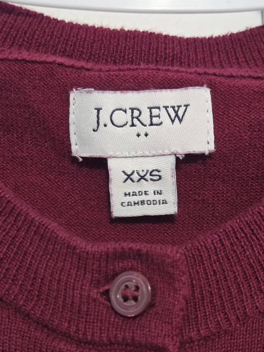 J.Crew Burgundy Cotton Button Front Cardigan‎ Sweater XXS Long Sleeve